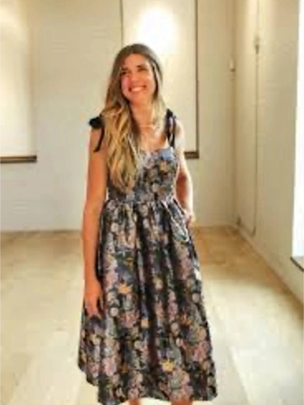 Aureum Floral Midi Dress in Black & Pink Like New